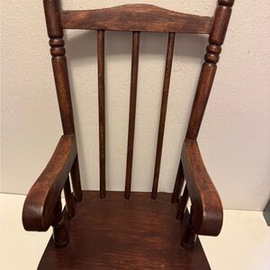 Vintage Doll Size Wooden Rocking Chair in Dark Brown